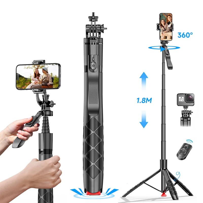 L16TT Treppiede per selfie pop-up automatico 1.8M/66.9 "Supporto per treppiede espandibile per telefono Bastone selfie rotante a 360 gradi con telecomando wireless