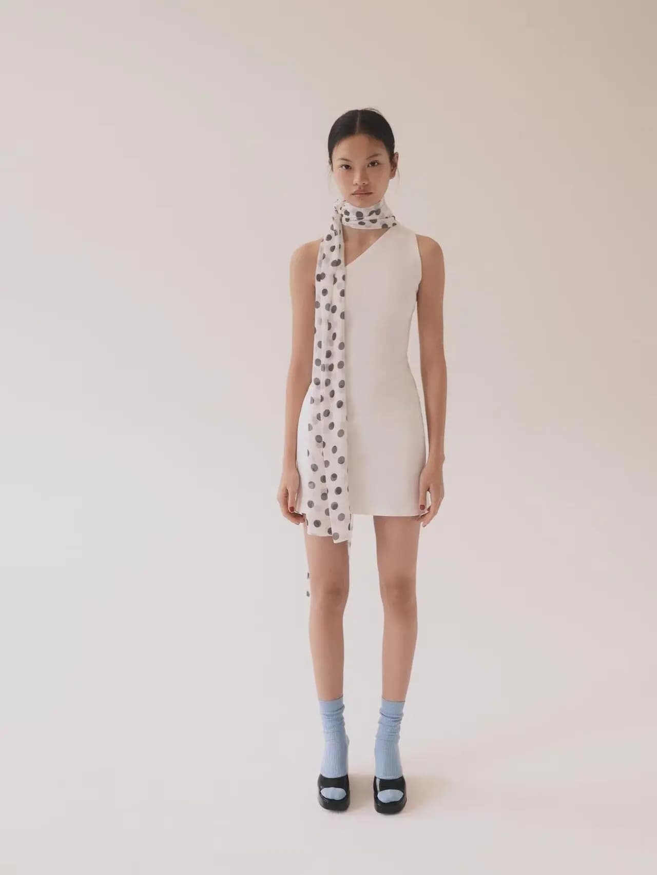 Summer New Arrival Polka Dot Scarf Shoulder Bared Neckline Dress Women's Fashion Ethnic Costume Stage Performance Gown