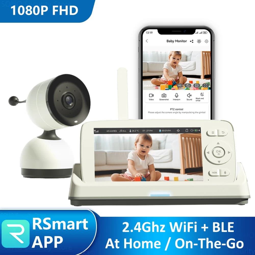 APP RSmart Display 720P 5 Inch Smart WiFi Baby Monitor Camera PTZ 1080P Bidirectional Conversation Night vision Ninna with charging station
