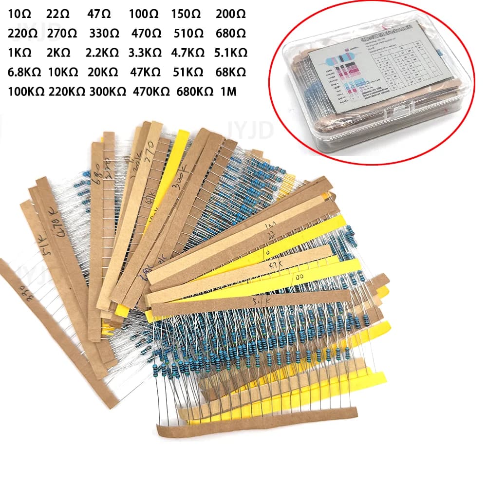 300/600/2600 Resistors Set, 1% Precision, 1/4W, to Metallic Film, from 10 Ohm to 1M Ohm, 30/130 Values, Electronic Components Kit