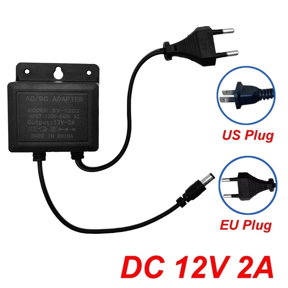 Alimentatore per Telecamera DC12V 2A, Caricabatterie Nero con Spina EU, Impermeabile, Ingresso AC100V-240V, per Sistema di Telecamere NVR DVR AHD