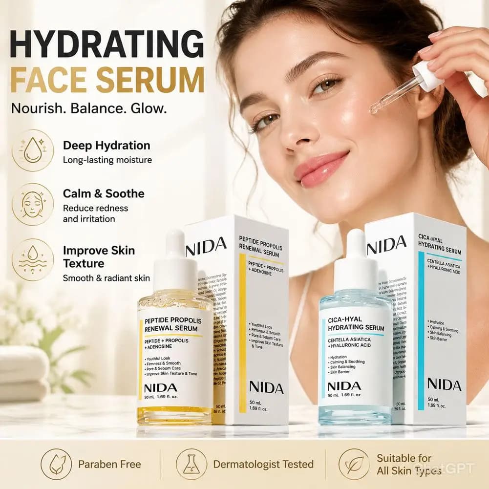 Siero Viso Rigenerante NIDA Propolis Peptide, Siero Doppia Riparazione Barriera Cutanea, Crema Rassodante e Levigante per la Cura della Pelle del Viso