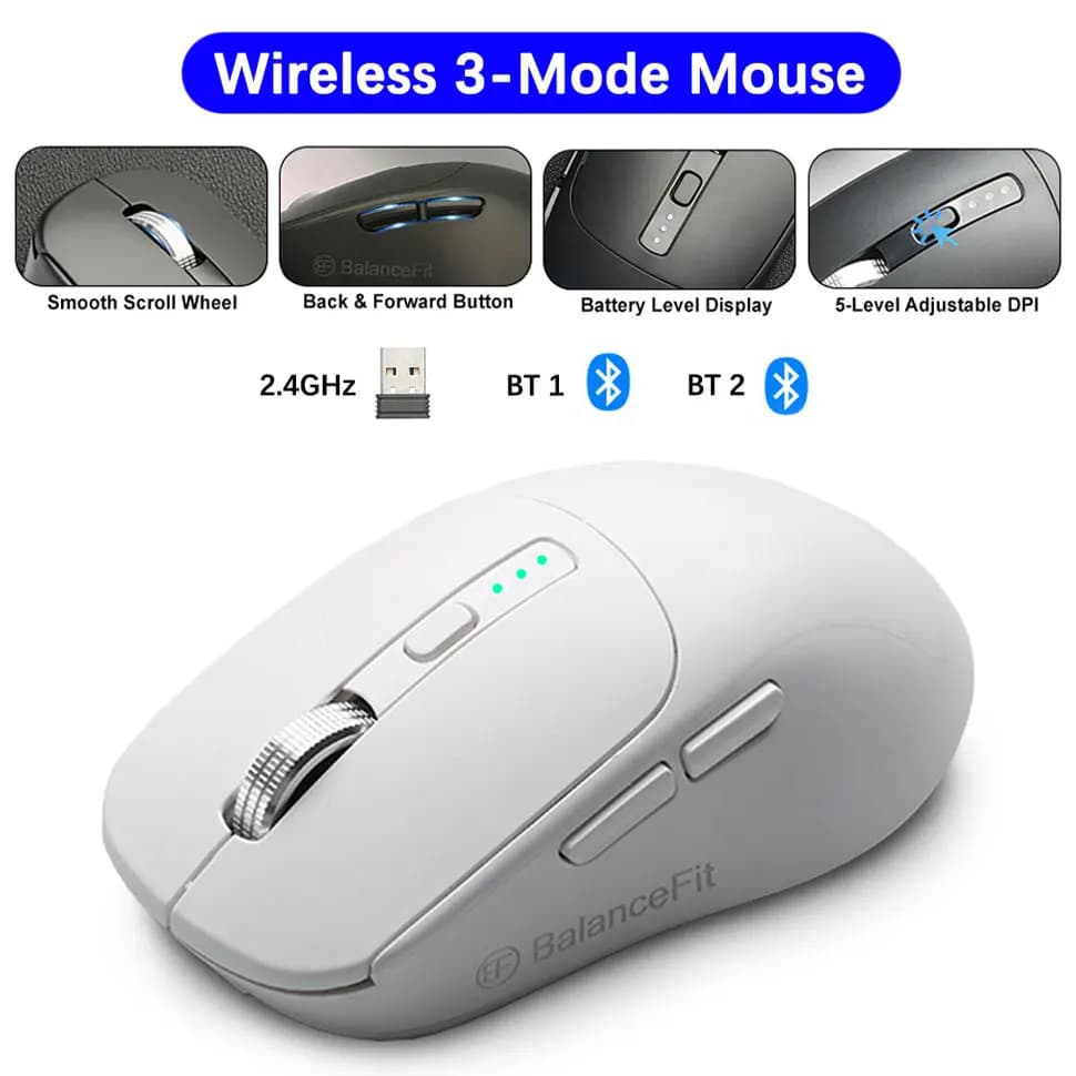 Mouse wireless con USB 2.4Ghz Mouse da ufficio wireless ergonomici compatibili con Bluetooth per iPad MacBook Tablet Computer portatile PC