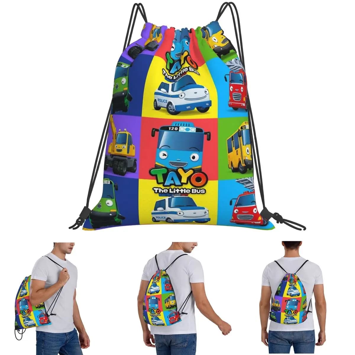 Tayo The Little Bus Backpacks Portable Drawstring Bundle Pocket Sports Bag Book Bags for Travel School