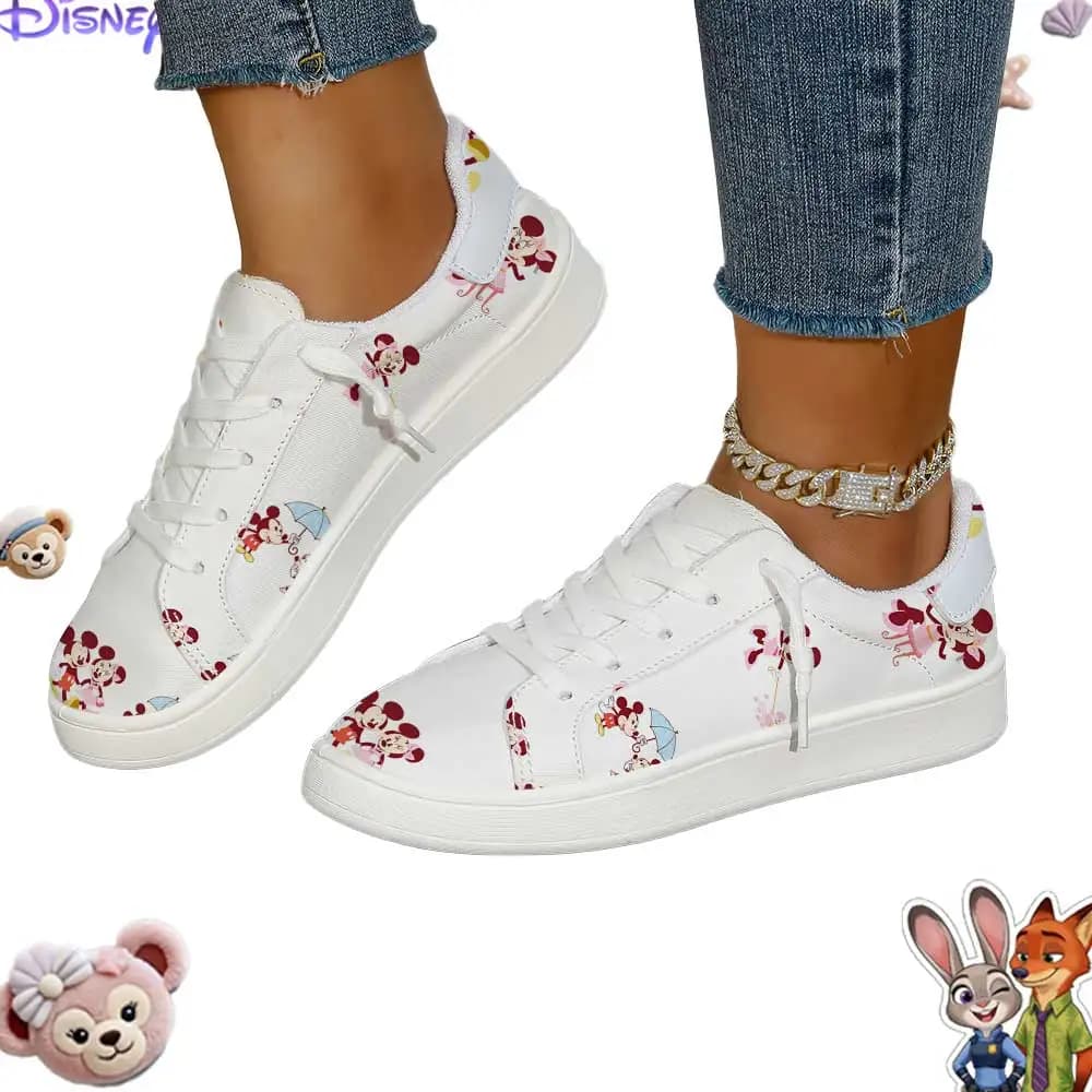 Sneakers basse bianche da donna con stampa Disney Mickey & Minnie
