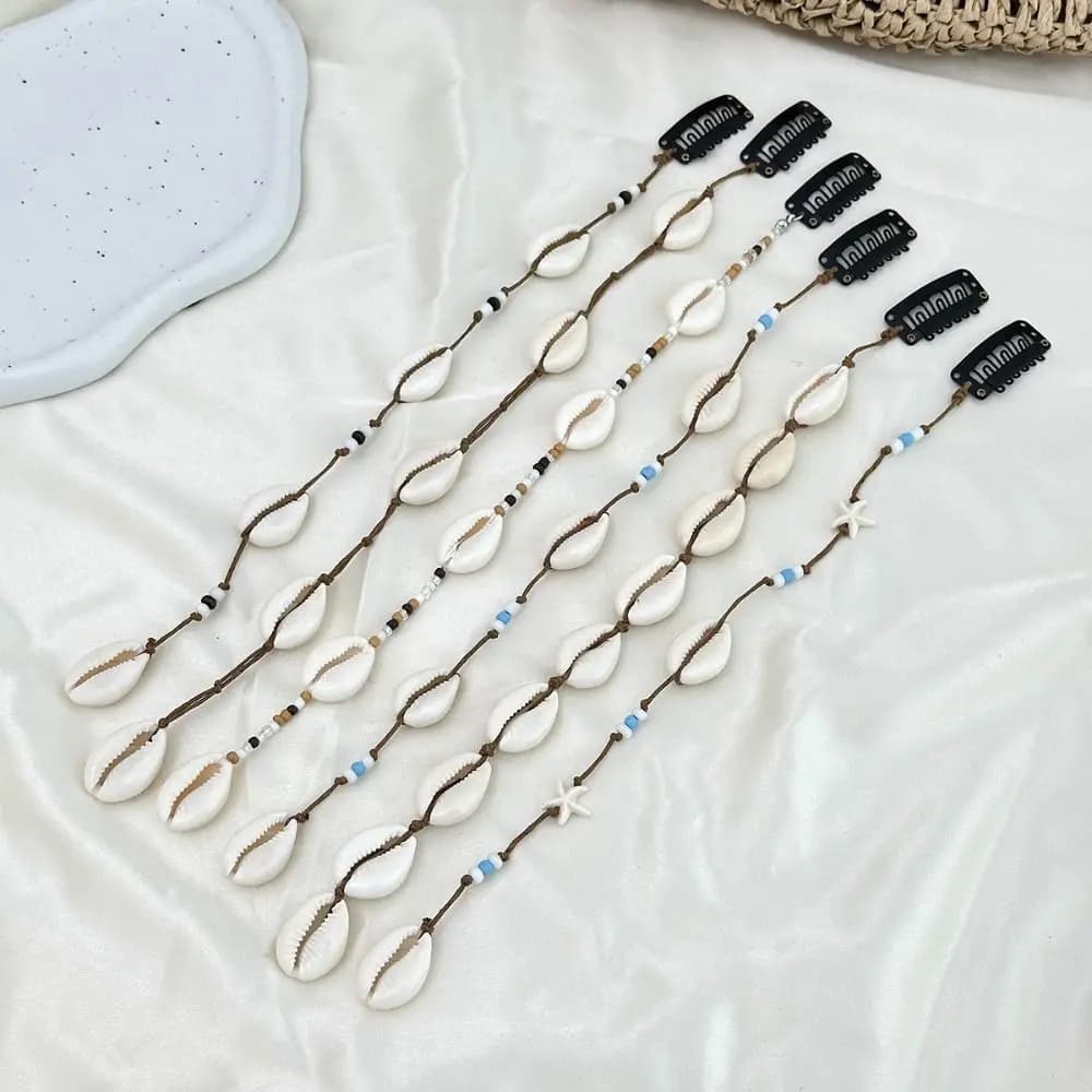 6 Styles Conch Tassel Hair Accessory Handmade Beads Braided Shell Beaded Hair Accessories Bohemian Long Shell Pendant Hair Clip