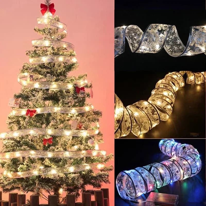 2/5/10M Christmas Ribbon Fairy Light String Merry Christmas Decorations for Home Xmas Holiday Navidad Gifts New Year