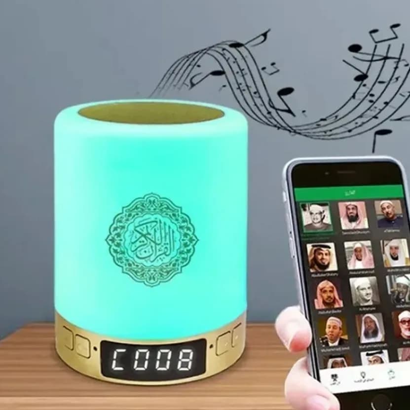 Altoparlante Bluetooth Portatile Wireless con Ricarica USB, Luce Notturna Musulmana Azan con Orologio, Riproduzione del Corano e Musica Sacra, Lampada SoundBox