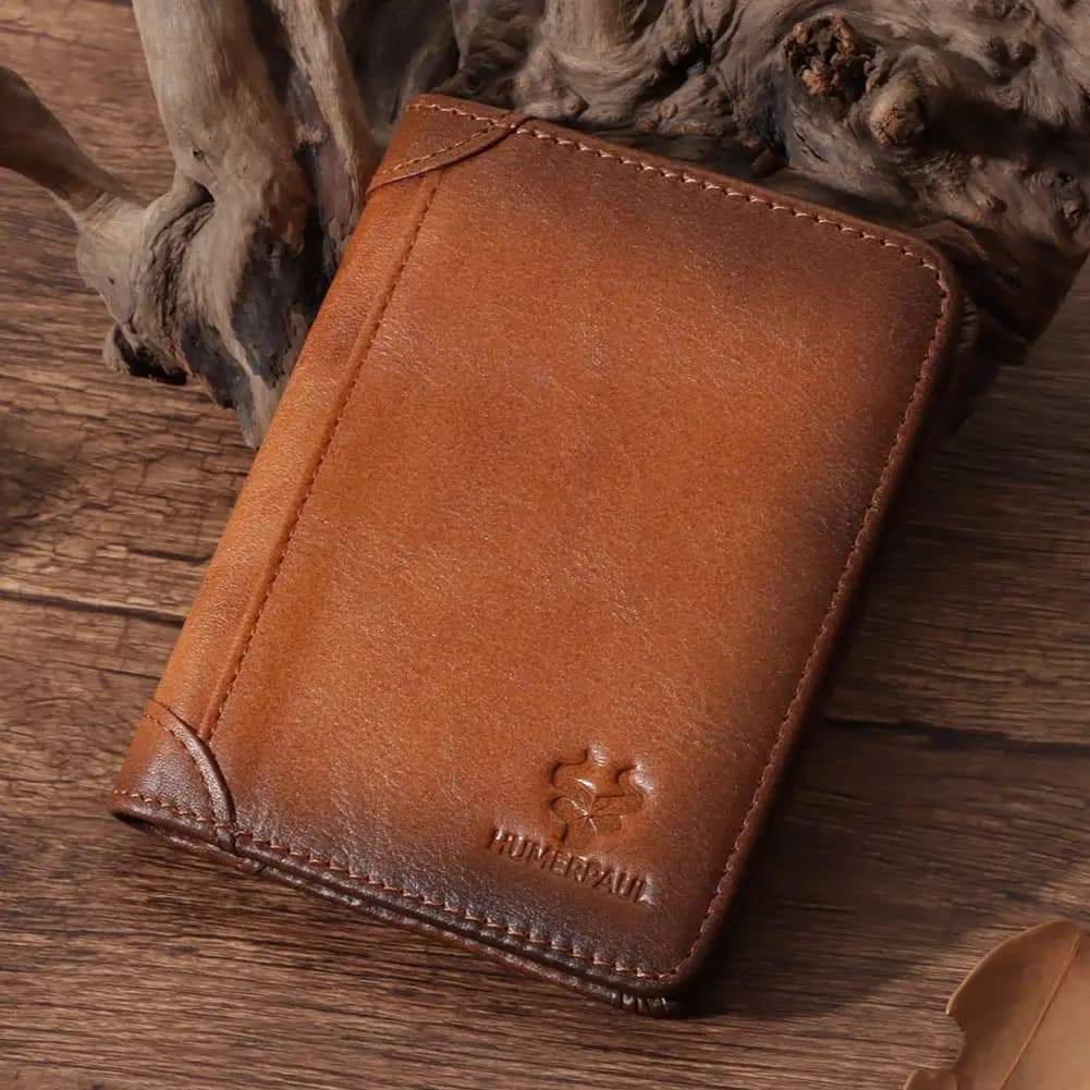 Portafoglio da uomo in vera pelle morbida e morbida homerpaul con blocco RFID porta carte di credito Multi-card Bifold tasca frontale sottile maschile