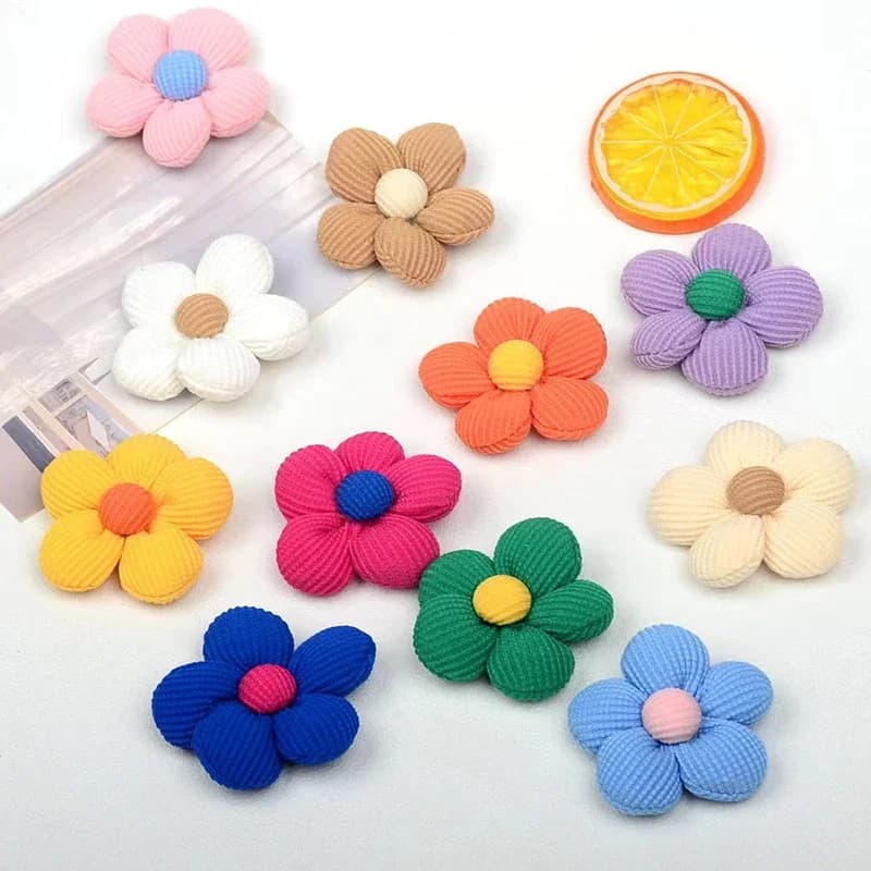 20pc Flower Filling Cotton Handmade Fabric Padded Appliques Headwear Hairpin Clothing Patches Crafts Hair DIY Bags Crochet