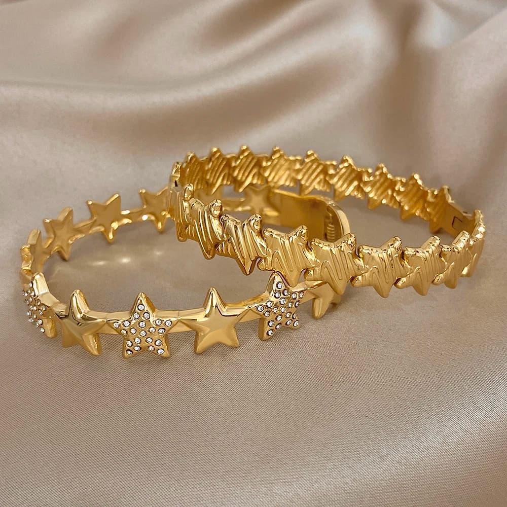 Greatera Luxury Five-pointed Star Splice Design Women's Bangle High Quality Cubic Zircon Filled Cuff Bracelet European American