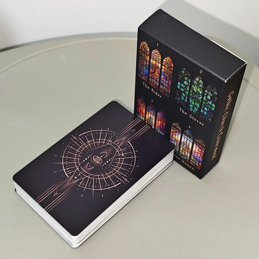 Carte Oracolo Lenormand Stile Chiesa Gotica, Mazzo da 44 Carte, Stile Arte Vetrata, con Carte Extra Uomo/Donna e Carte Speciali, 9*6cm