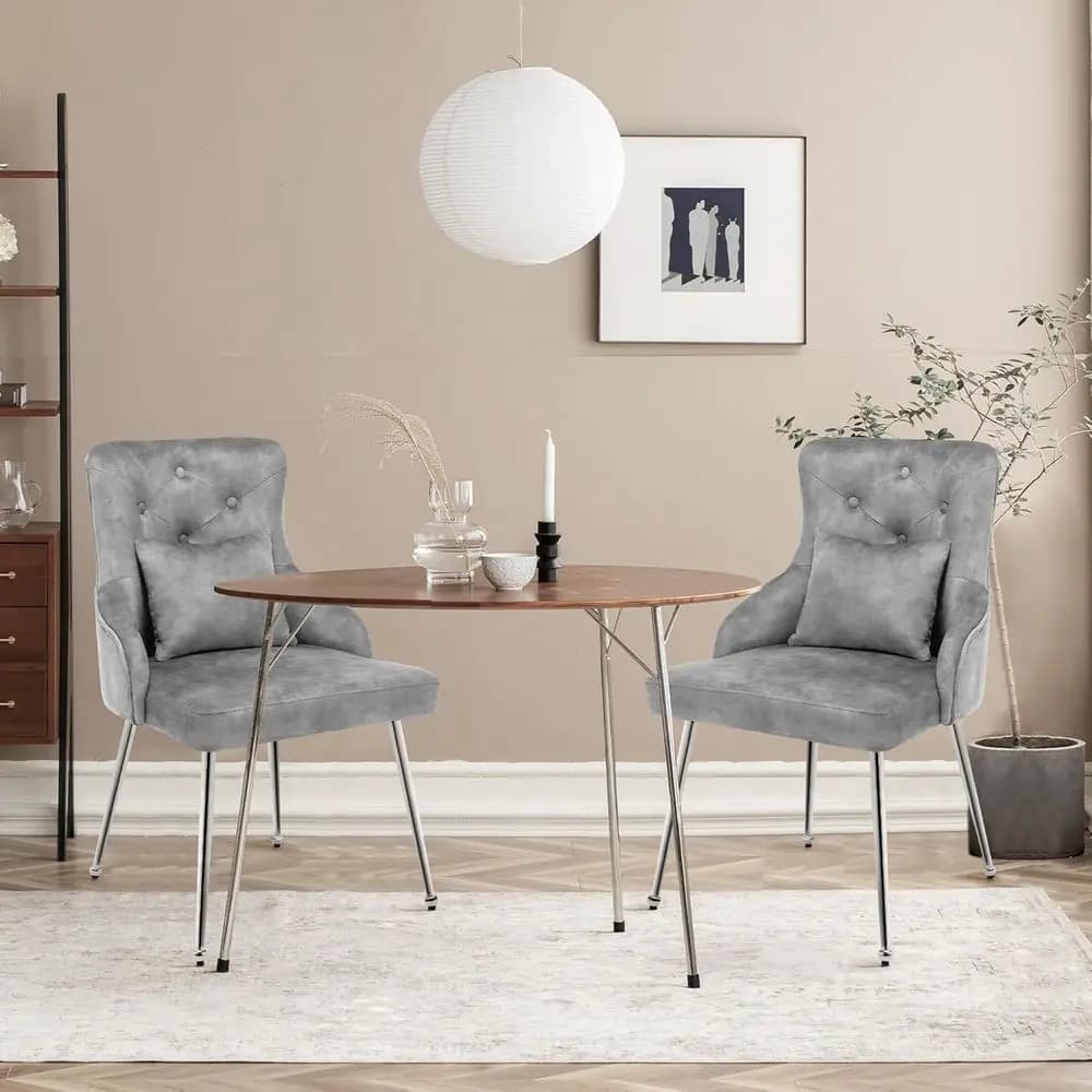 Luxury Upholstered Vanity Chair with Metal Legs, Lumbar Support Pillow for Living Room, Makeup, Bedroom, or Home Office