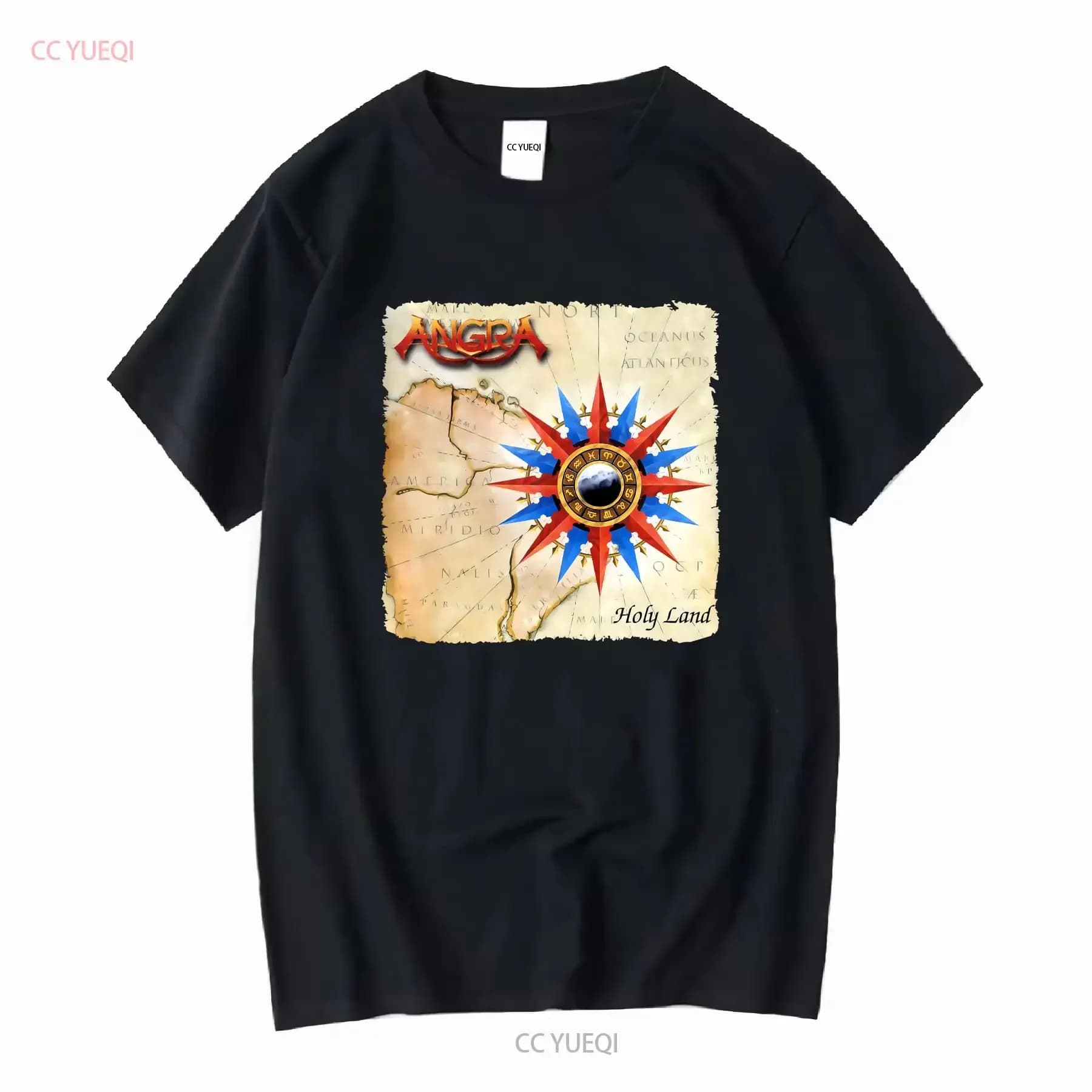 Angra Holy Land T Shirt Cotone Nero Uomo Tutte le taglie dalla S alla 5XL BE1978 maniche lunghe o vintage Grafica lavata Versatile Casual