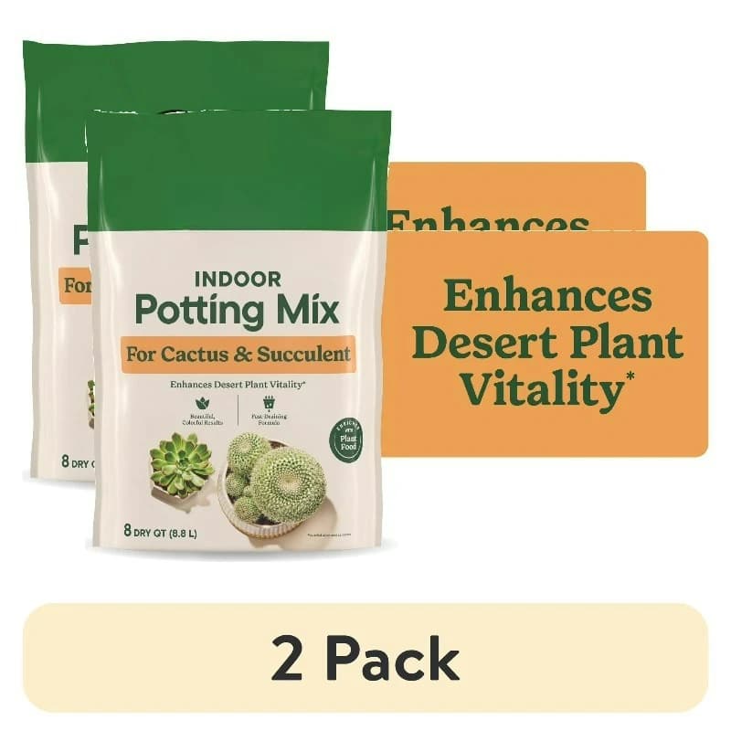 (2 pack) Indoor Potting Mix for Cactus and Succulent, Fast-Draining Formula, 8 qt.