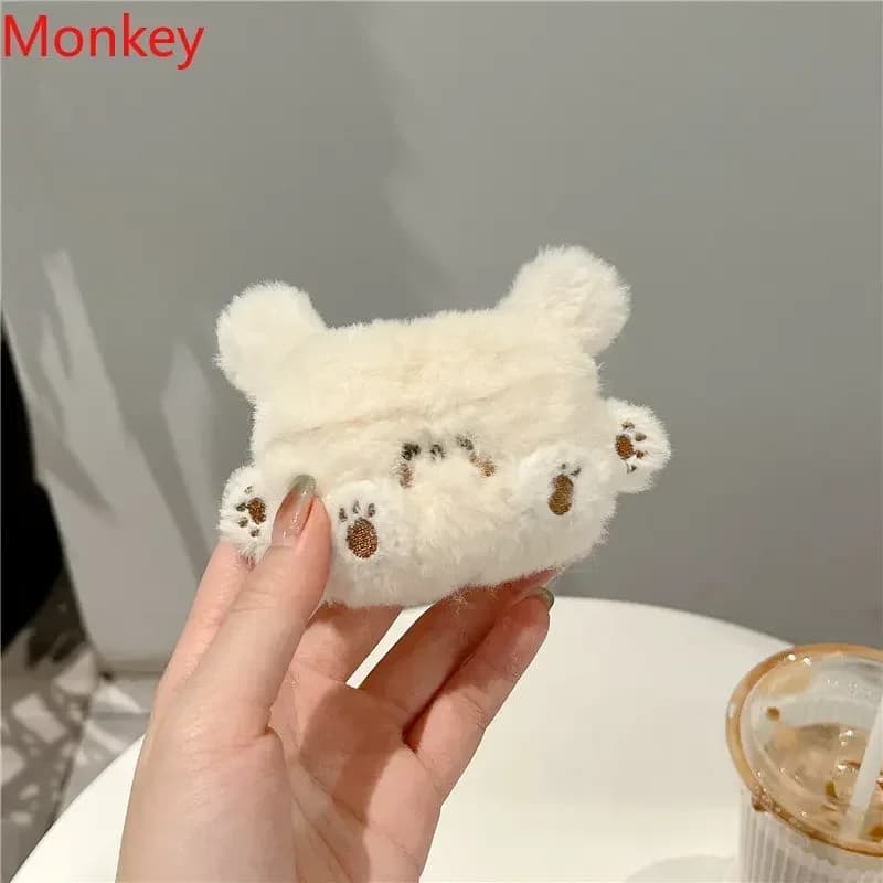 Custodie per auricolari per cani in pelliccia di orso marrone carino per Apple Air Pods Pro 2 1 Custodia per cuffie in morbido peluche in silicone per cuffie Airpods 4 3