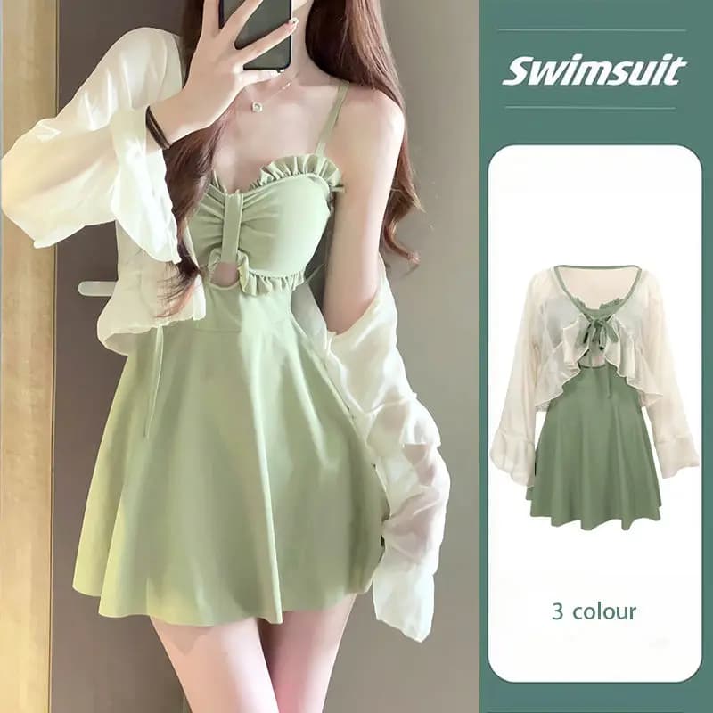 Costume da bagno stile gonna donna costume intero conservatore dimagrante + protezione solare costume da bagno studente coreano a maniche lunghe