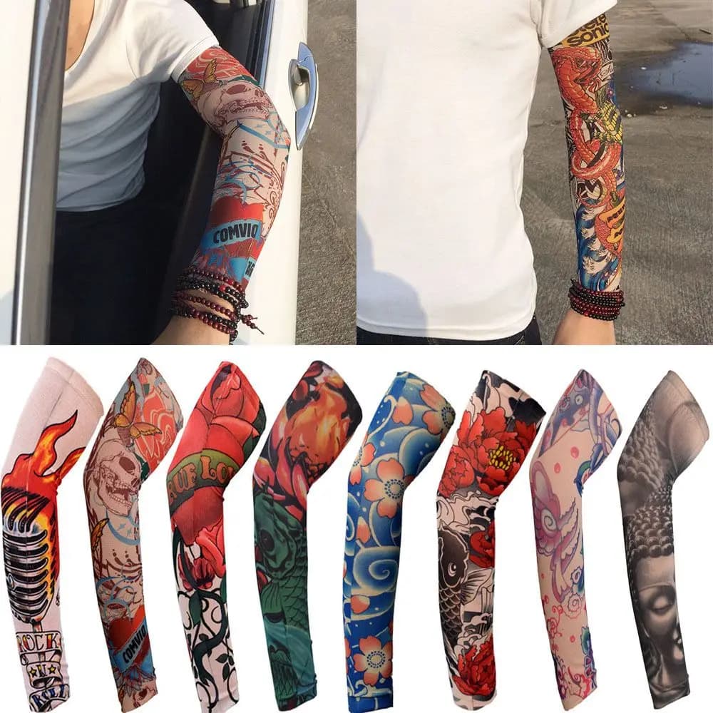 1 pz New Flower Arm Tattoo Sleeves Seamless Outdoor Riding protezione solare manicotti protezione solare Uv scaldamuscoli per uomo donna