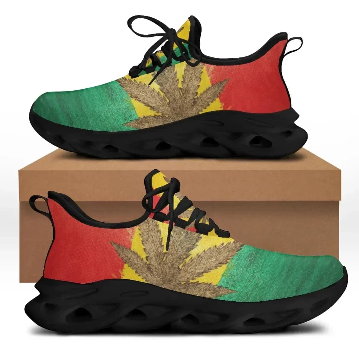 Sneakers Personalizzate con Stampa 3D di Foglie Verdi, Scarpe Traspiranti con Lacci per Donne, Calzature Comode in Rete