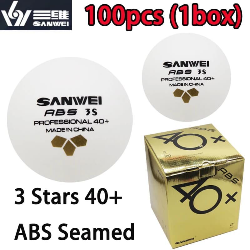 Nuove palline da ping pong SANWEI Gold 3-Star 40+ materiale ABS cucito Palline da ping pong durevoli ad alto rimbalzo per l'allenamento 100 pezzi (1 scatola)