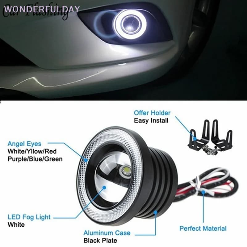 Nuovo Proiettore LED COB Bianco da 2.5'' 15W per Auto con Anello Blu DRL e Luce Fendinebbia