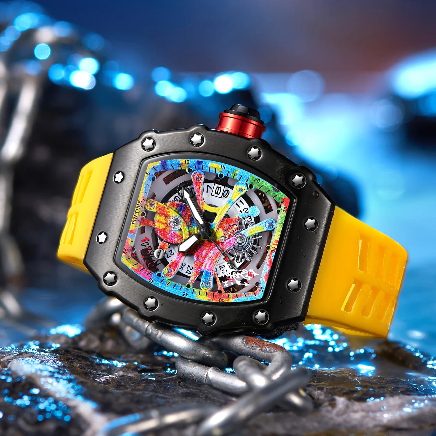 Men's Luxury Watch Wristwatches Tonneau Multifunctional dial Graffiti Automatic Date Display Sport Watch Casual Waterproof Men's Quartz Watches
