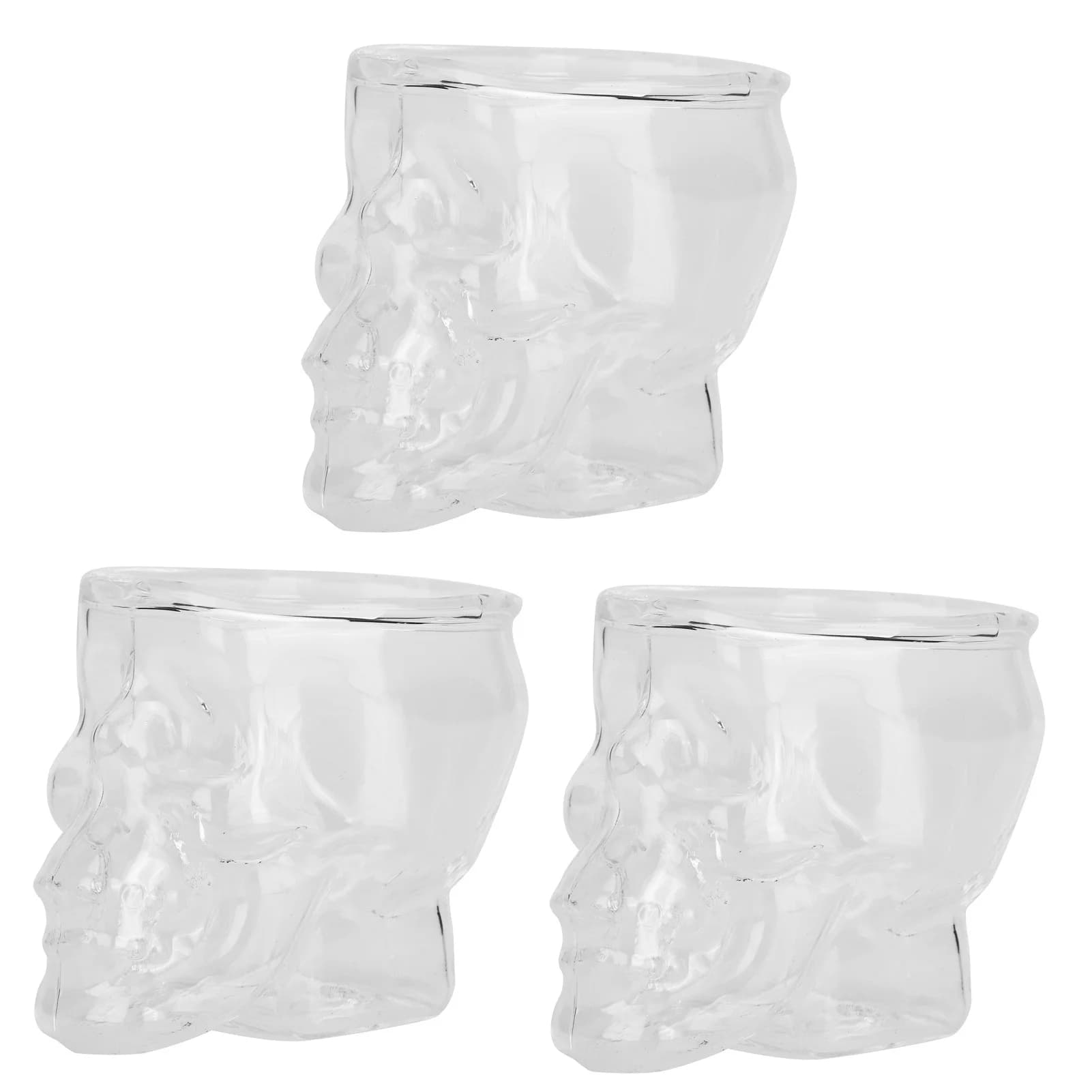 Set di 3 Bicchieri in Vetro a Forma di Teschio da 75ML, Tazza per Vino, Birra, Bevande, Decorazione per Feste di Halloween