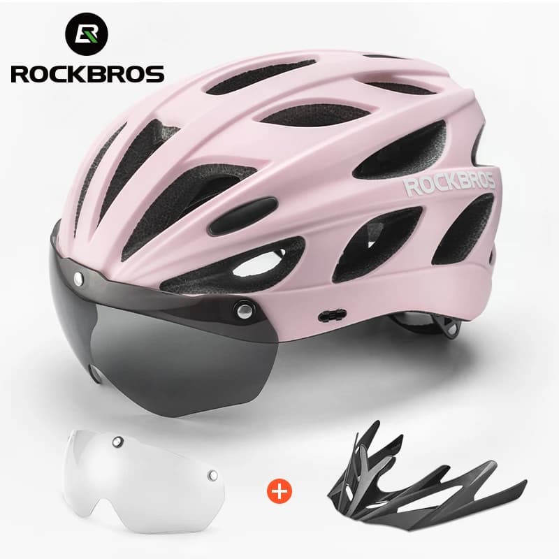 ROCKBROS Women's Bicycle Helmet Lightweight and Breathable with Magnetic Lens Glasses Adjustable Cycling Helmet MTB Road Bike Safety H