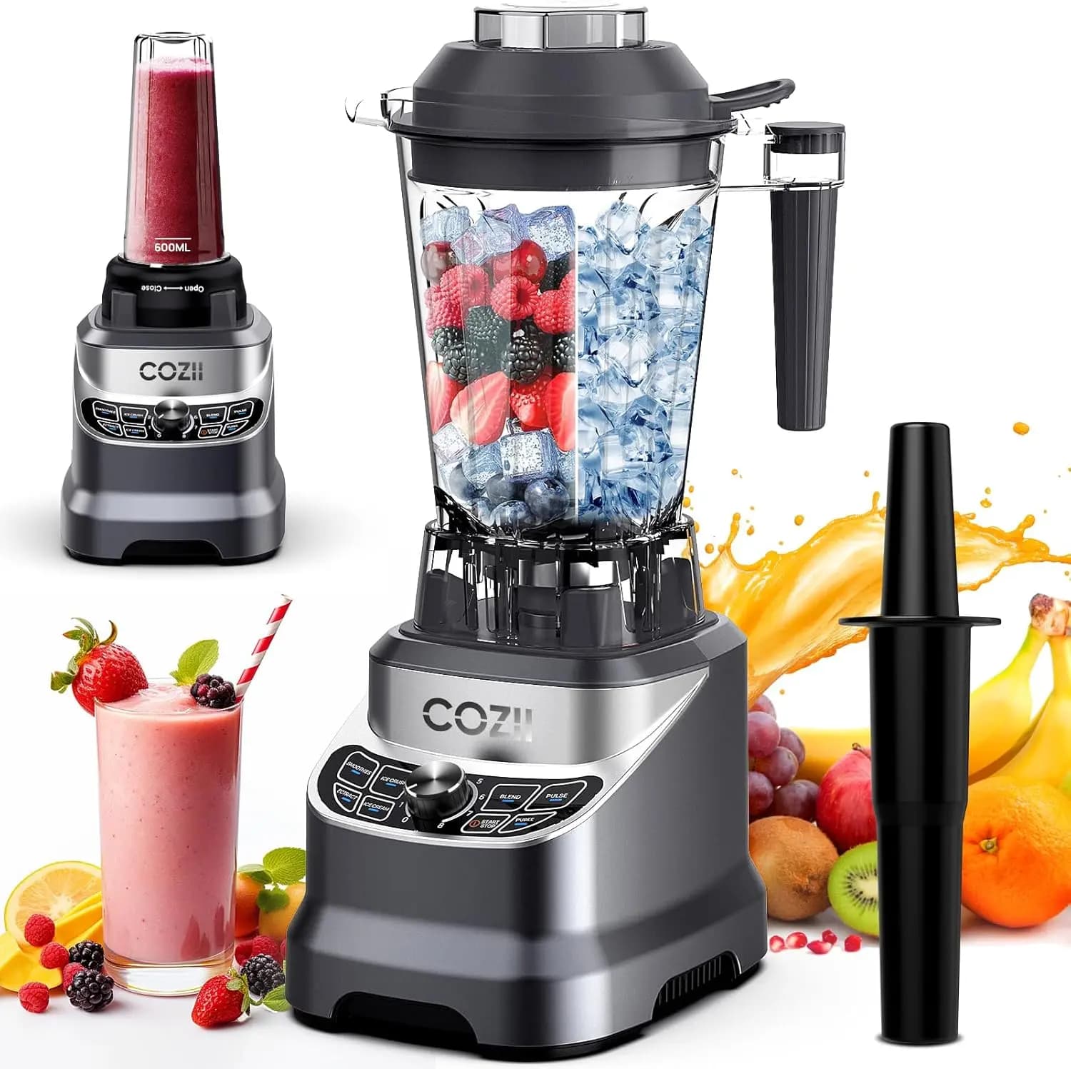 2000W Commercial Blender with 64oz Caraffa and Takeaway Glasses, 7 Preset Programs for Tritato Ice and Walnut Butter