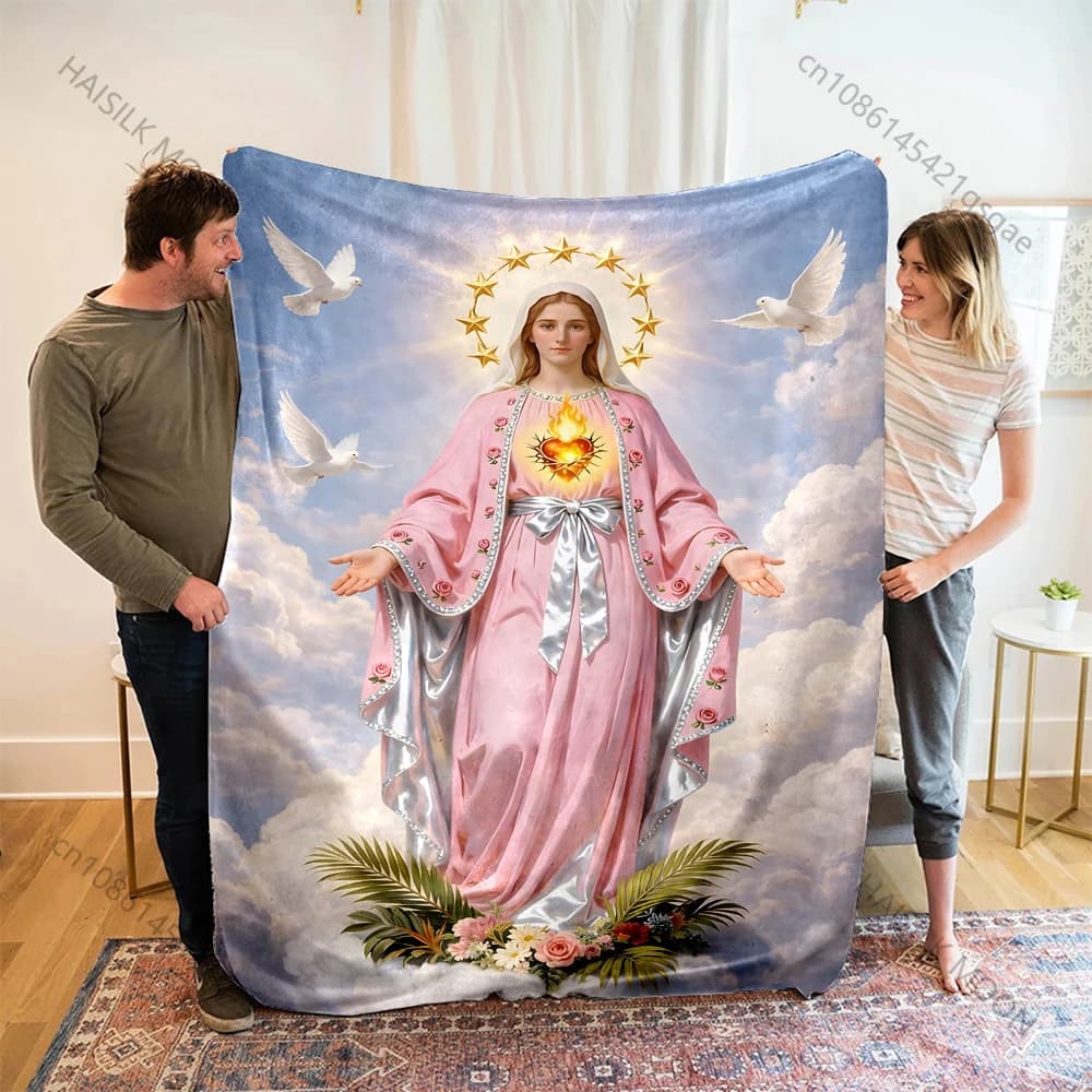 Coperta con Stampa dell'Immagine Sacra della Vergine, Morbida e Calda, per Bambini e Adulti, per Divano, Letto, Viaggi e Campeggio