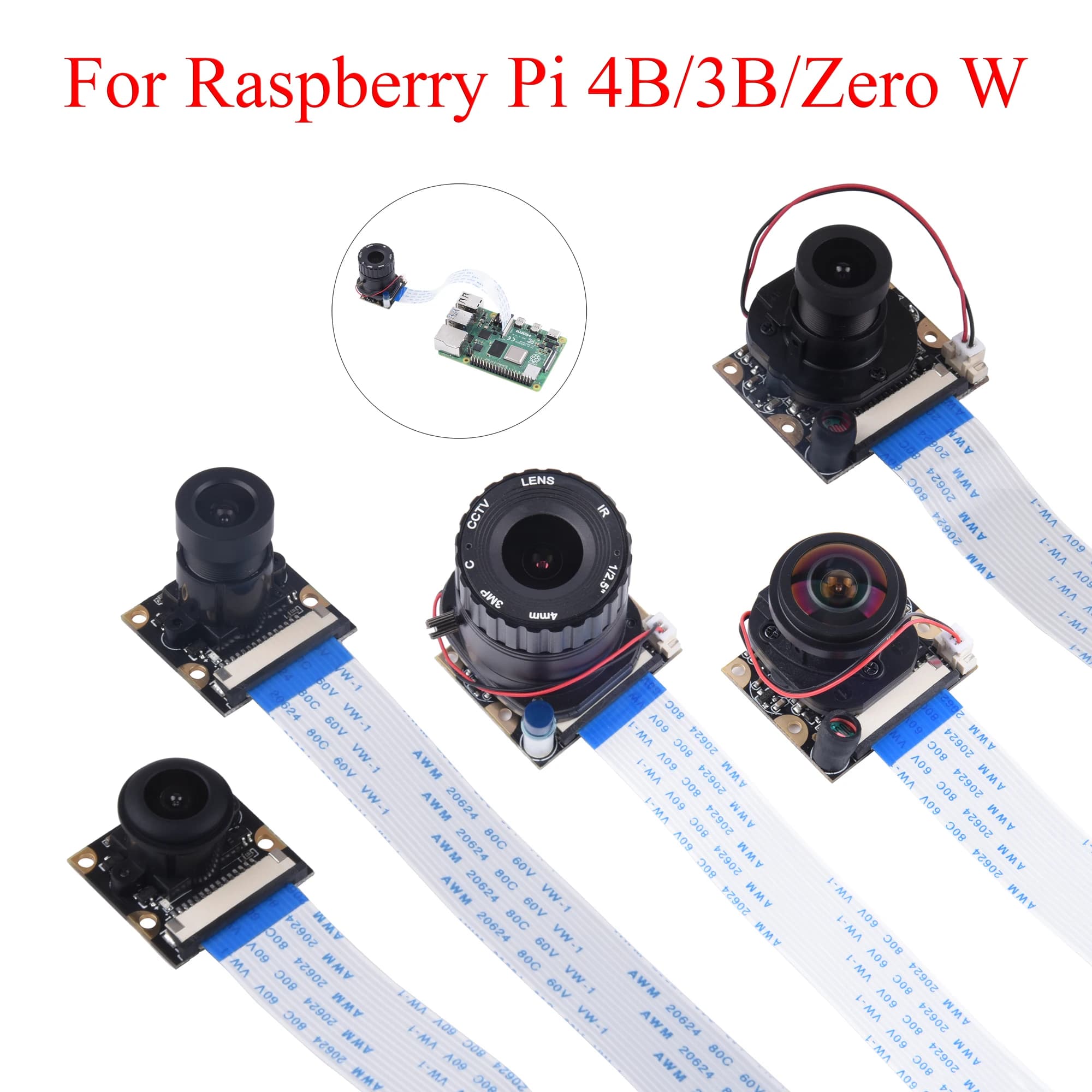 Modulo telecamera per visione diurna/notturna Raspberry Pi 65 ° /75 ° /130 ° /175 ° Webcam da 5 MP con sensore di luce IR per Raspberry Pi 4B/3B+/3B Zero W
