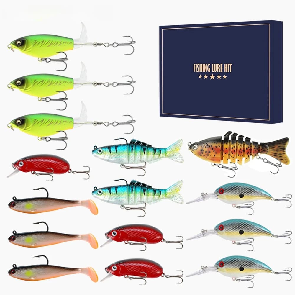 Set of 15 Luya fishing baits in gift box, soft baits, minnow, crankbait, chubby type baits, complete set of fishing gear, gift for holidays for man