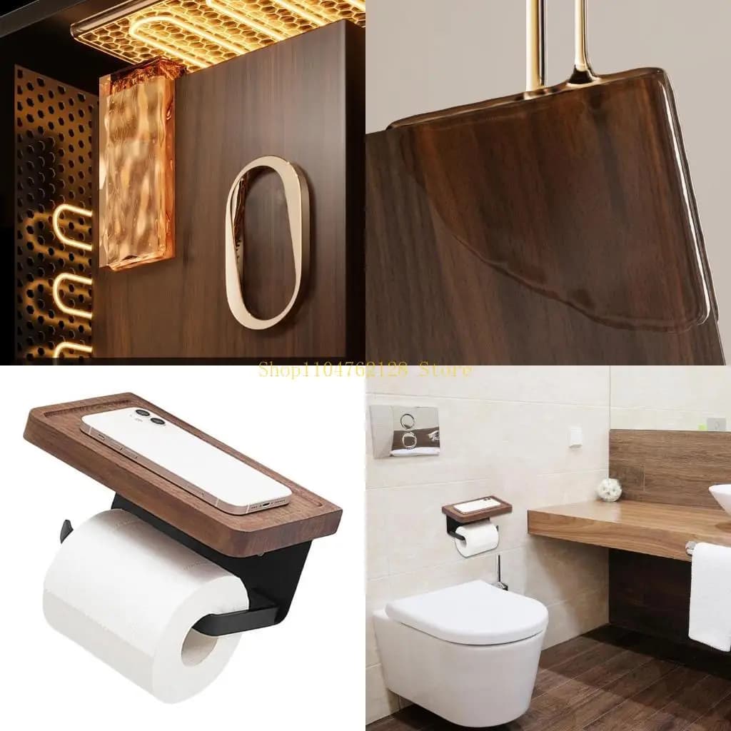Moderno carta igienica in acciaio inossidabile nera Porta cartacea in legno in legno deposito a parete Accessorio per
