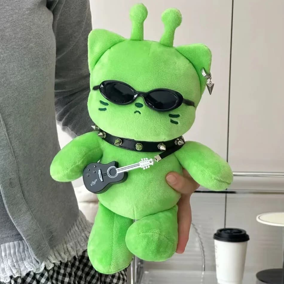 25-27CM Cute Alien Cat Plush Toy Green Kitten Soft Plushie Dolls Kawaii Anime Stuffed Animal Pillow Home Decor