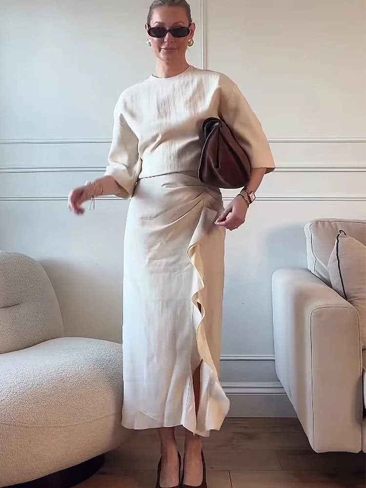 New Women Summer Dress Elegant Casual Split Dress Solid Color Short Sleeve Slim Midi Dress Fashion Club Party Holiday Outfit