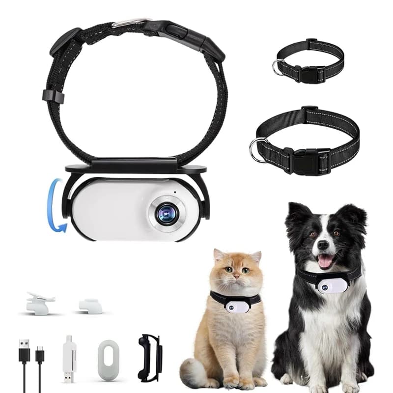 Pet Collar Camera for Pet Camera and Monitor with Wide Angle Lens, Mini Portable Stabilized Sports Body Camera White-A79U