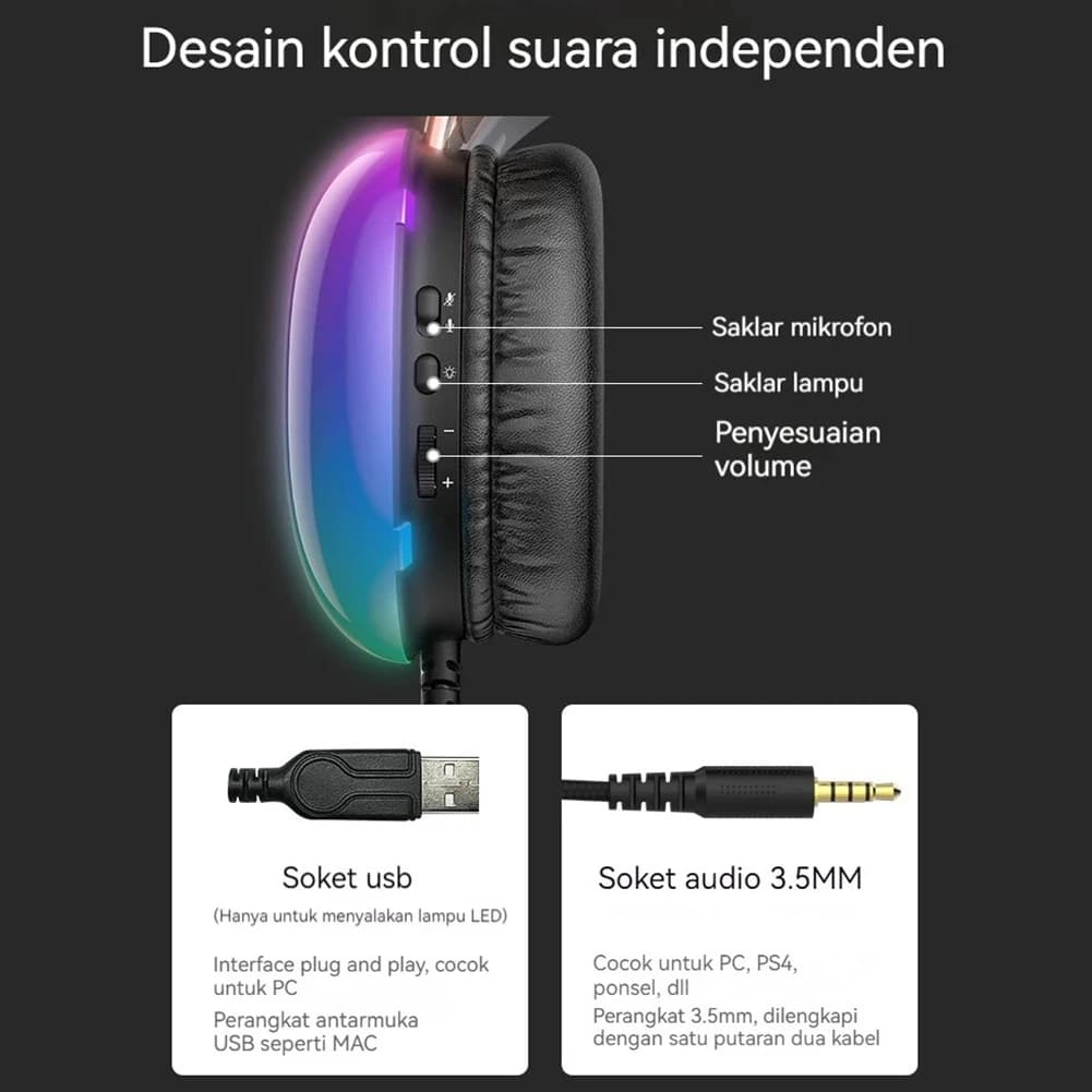 Cuffie da Gaming A46U ONIKUMA con Illuminazione RGB Dinamica, Cuffie Cablate Over-Ear con Microfono a Cancellazione del Rumore per PC, Nero