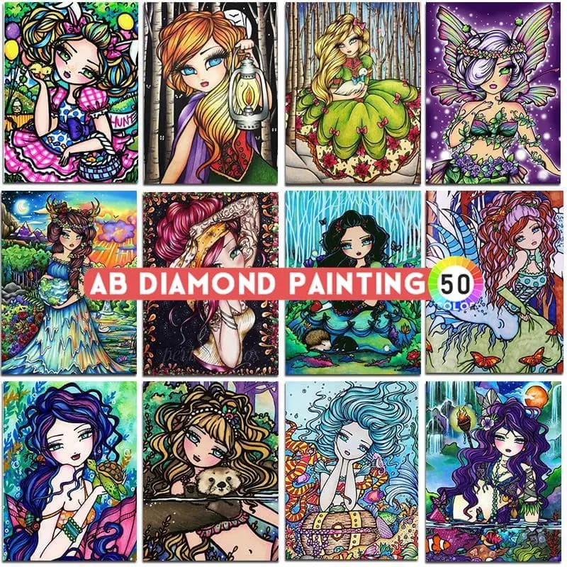 AB Diamond Painting ricamo colorato punto croce Cartoon Girl Set 5D DIY Anime Lady Mosaic Beautiful Beauty Home Decor