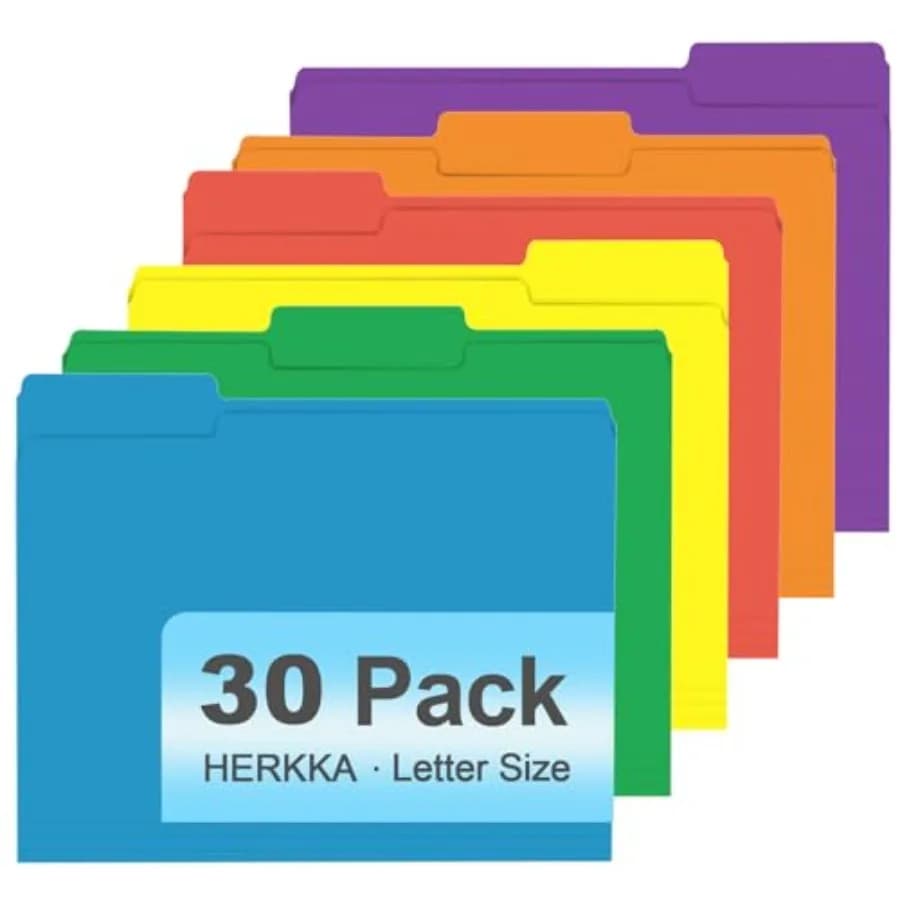 File Folder, 30 Pack 1/3 Cut Tab File Folders, Colo File Folders Designed for Office and Classroom Use, Letter Size