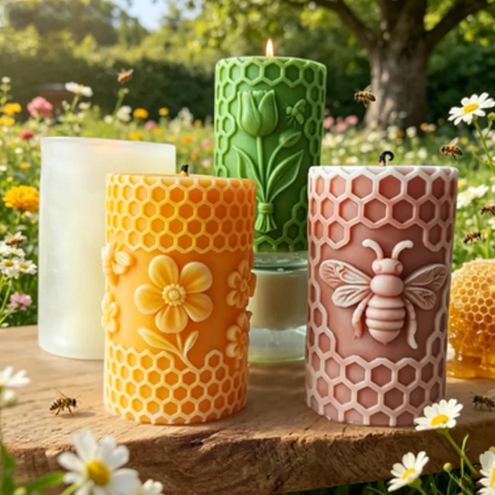 3D relief floral honey cylindrical silicone mold for aromatherapy candles, gypsum resin DIY desktop decoration