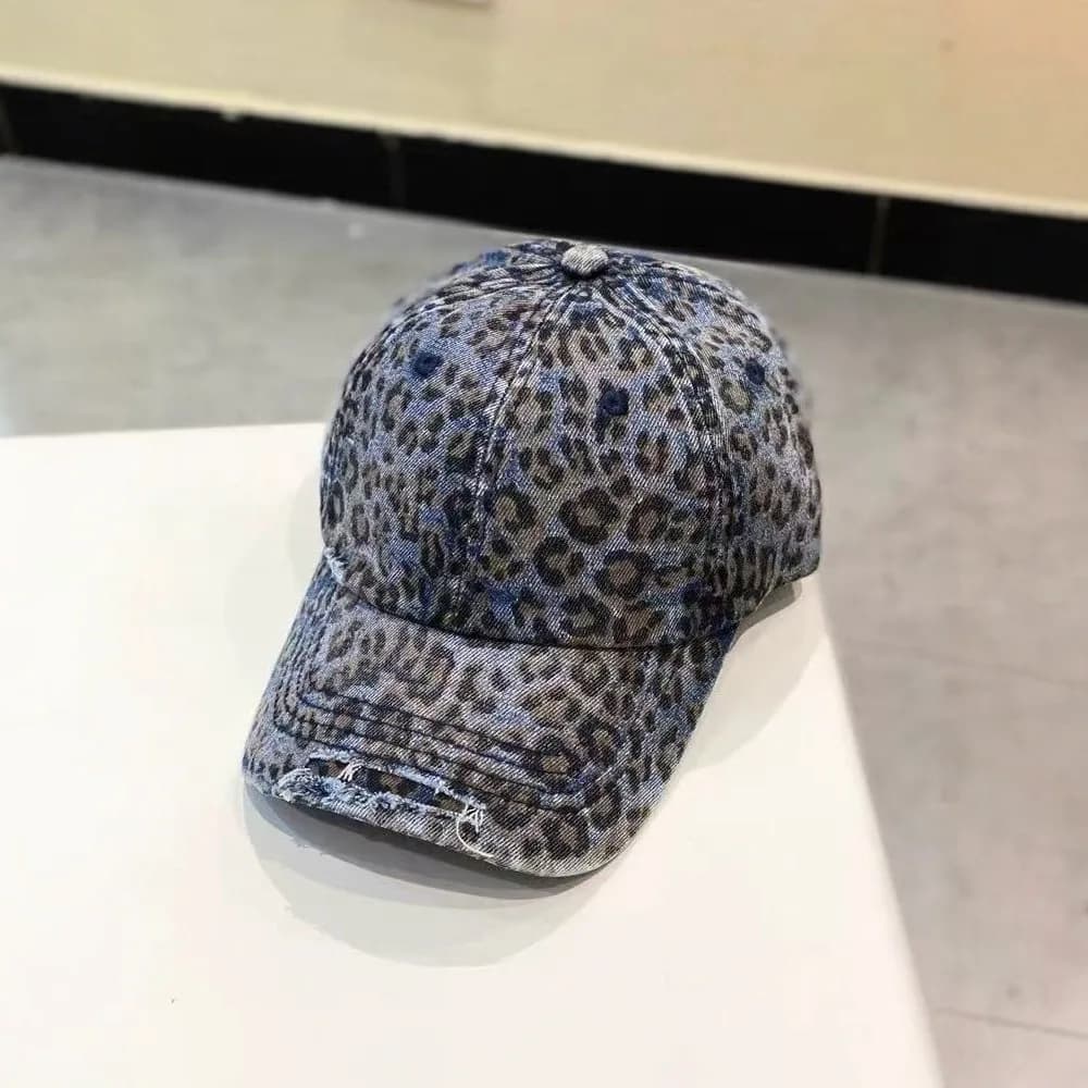 New Korean Leopard Print Ripped Baseball Cap, Old Casual Retro Versatile Street Soft Top Cap, Women Show Small Face