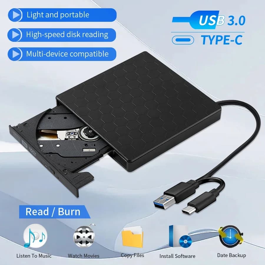 2in1 USB3.0 C Sottile Esterno DVD RW CD Writer Unità Masterizzatore Lettore Unità Ottiche Per Computer Portatile PC DVD Masterizzatore DVD Portatil