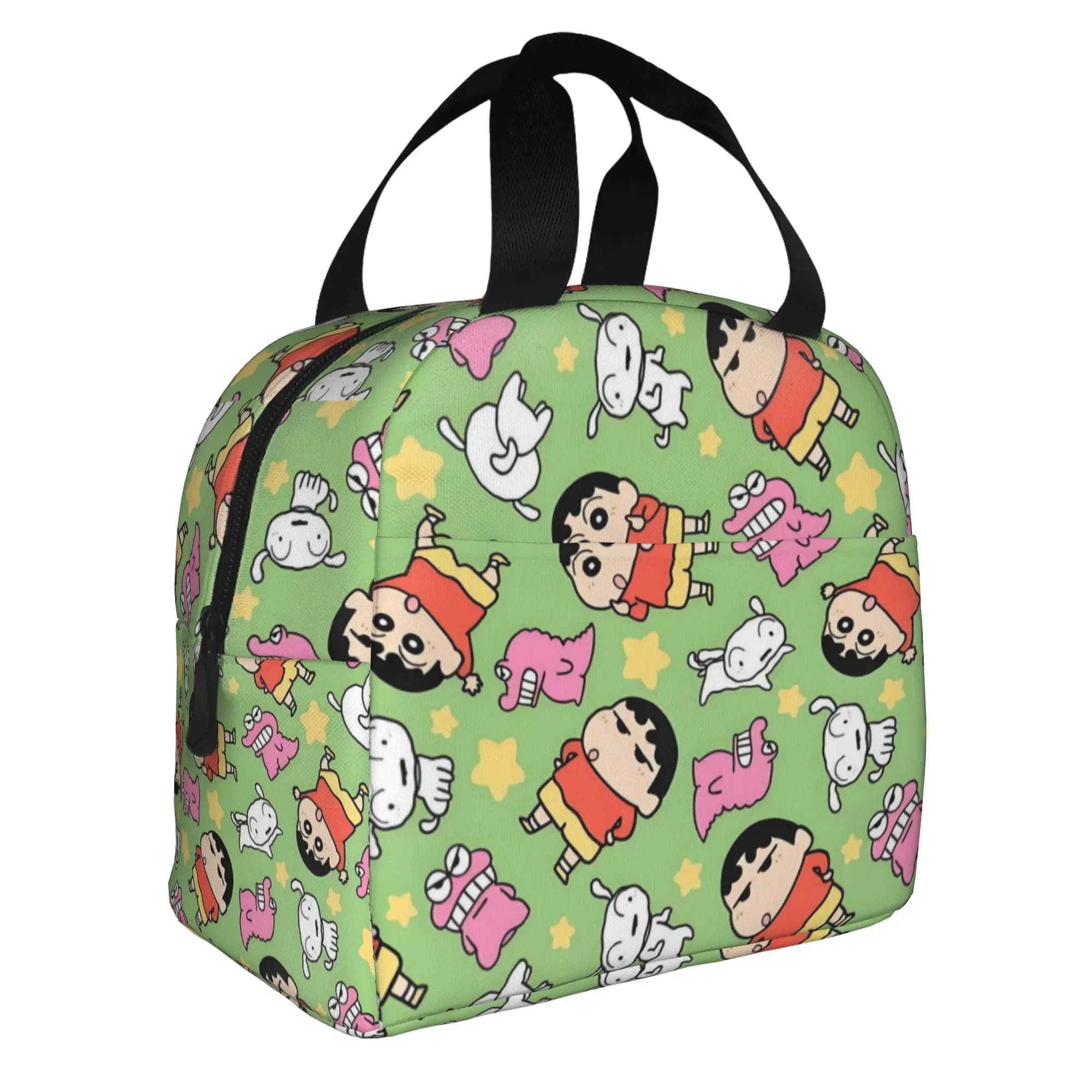 Custom Comic Crayons Shin-chans Insulated Lunch Bag for Work School Green Pattern Resuable Thermal Cooler Bento Box Women Men