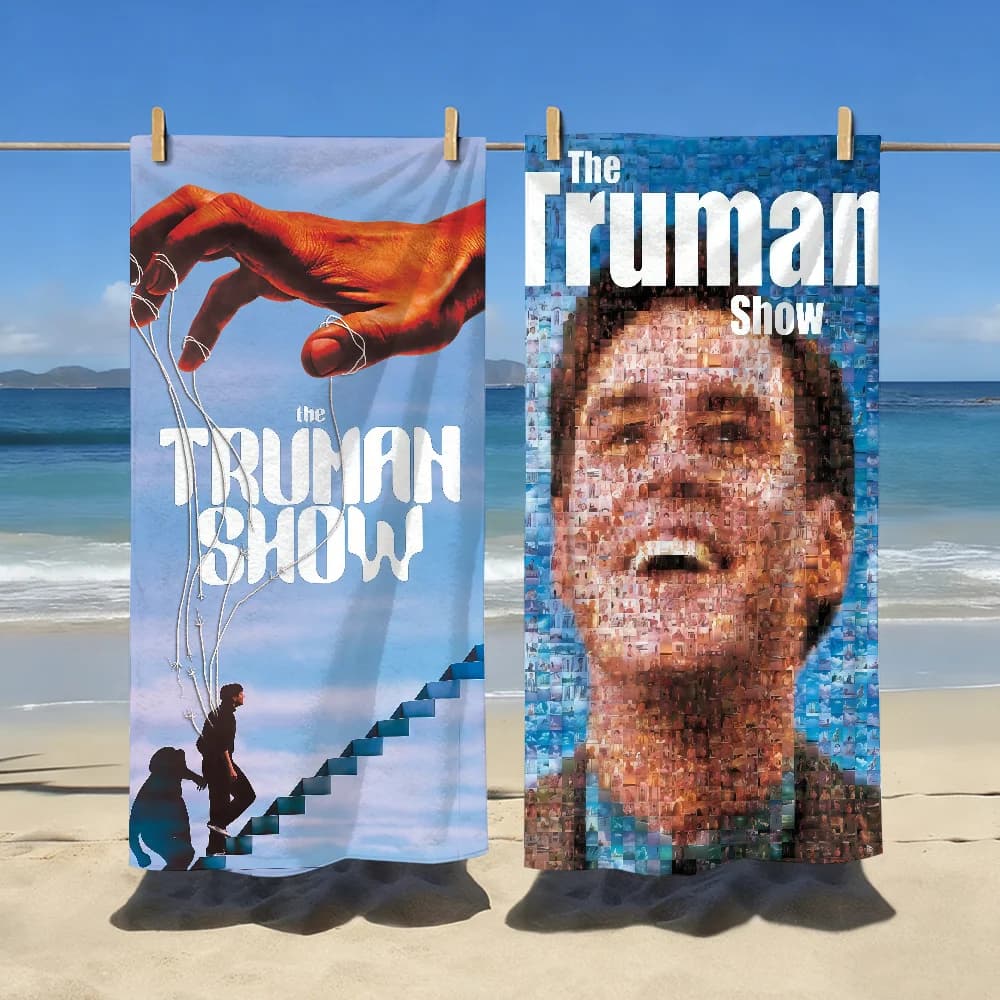 Asciugamano da spiaggia grande, morbido e leggero, resistente alla sabbia, per viaggi e campeggio, con stampa del classico film The T-Truman Show, ad asciugatura rapida