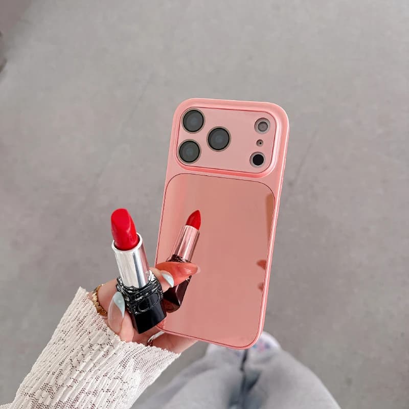 Custodia per telefono di lusso con cornice opaca a tinta unita e specchio cosmetico integrato per iPhone 17 Pro Max 15 14 13 16 Pro Max, cover posteriore protettiva