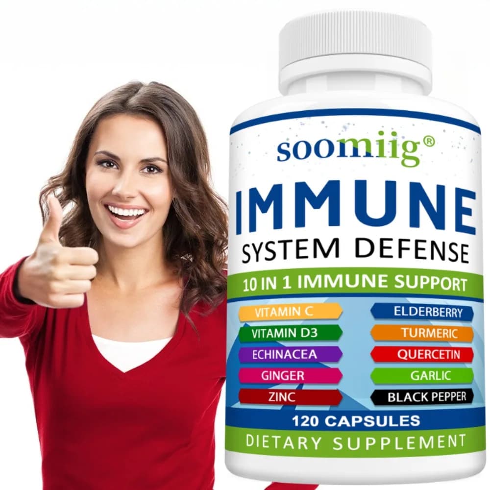 Immune Support Booster Supplement with Echinacea, Vitamin C and Zinc, Vitamin D, Turmeric Garlic & Ginger, 120 Count