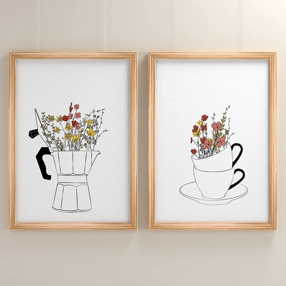 Coffee Lover Canvas Painting Cups Flowers Painting Modern Nordic Wall Art Posters for Living Room Coffee Shop Kitchen Home Decor