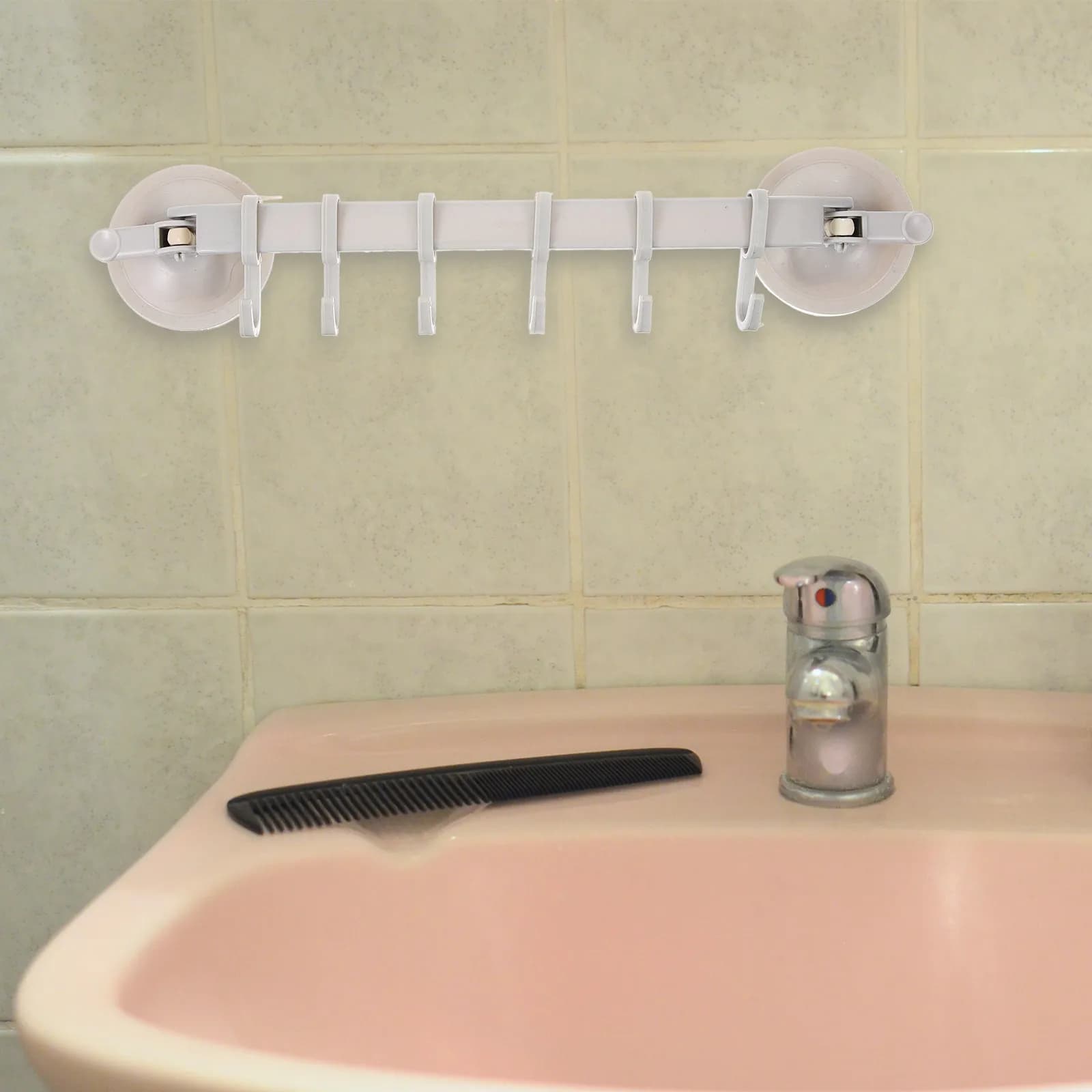 Portasciugamani a 6 Ganci Collegati con Ventosa di Tipo Bloccabile, Resistente, per Pareti in Ceramica, Finestre, Cucina, Scaffali, Angoli