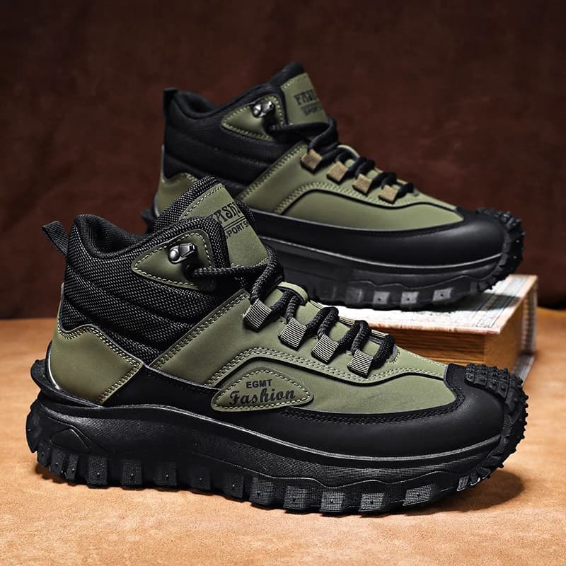 Men's High-Top Outdoor Hiking Shoes, Anti-Slip Wear-Resistant Tactical Boots, Versatile Tough Style Trendy Sneakers