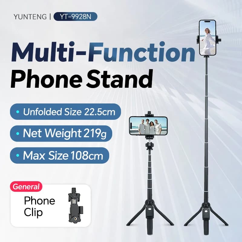 60 inch Retractable Selfie Stick Professional floor tripod for live streaming, with wireless remote, 360° rotation, stable anti-shake design. Ideal for travel vlogs & outdoor live streaming. Compatible with iPhone/Android smartphones